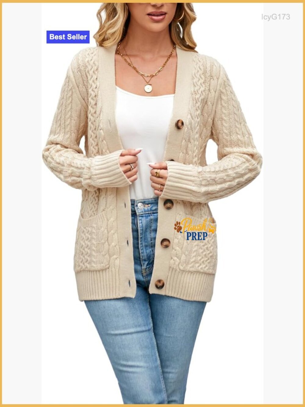 Chunky Cable Knit Cardigan Sweater Open Front Button Down with Pockets